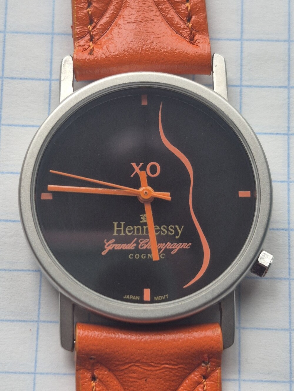 Hennessy XO Cognac Watch New with Plastic Film + Fresh Battery Orange Strap